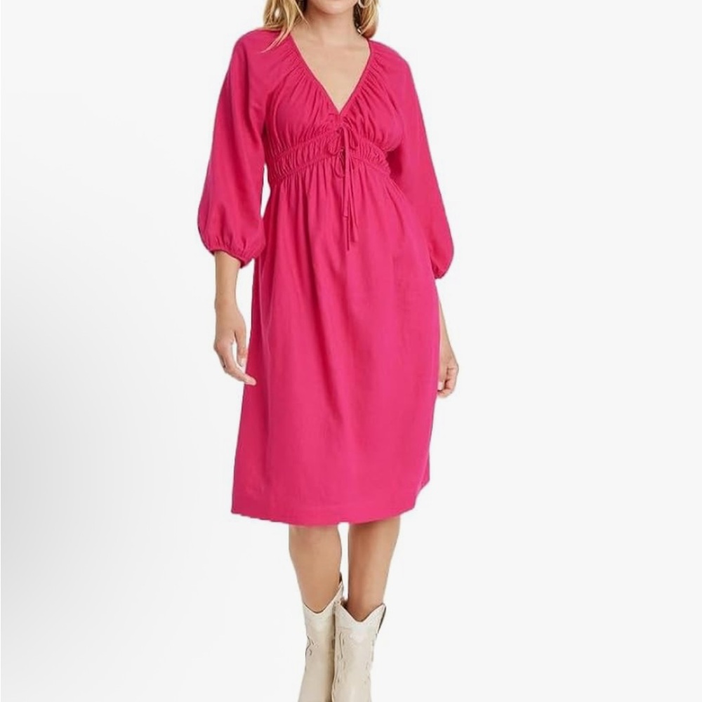 Universal Thread Fuchsia Tie-Front Puff 3/4 Sleeve Midi Dress size XS